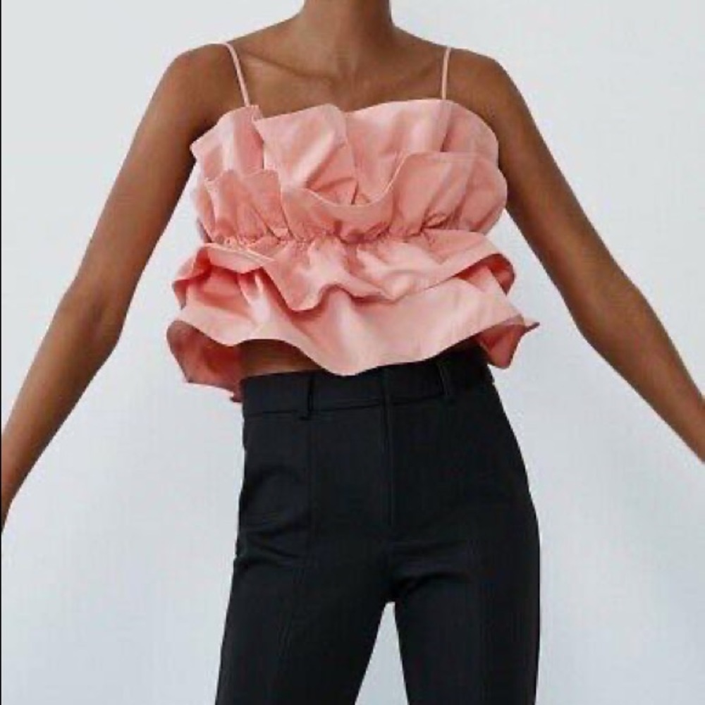 Zara Pink Ruffle Strap Crop Top
